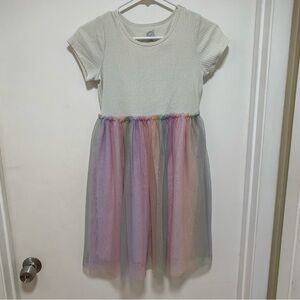 White and Pastel Rainbow Tulle Dress